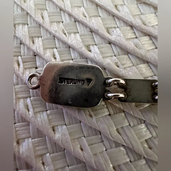 Antique Art Deco Black Onyx Clear Diamond Paste Sterling Silver Link Bracelet - Picture 8 of 8